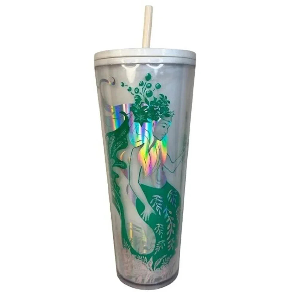 Starbucks Holiday Collection Holographic Iridescent Mermaid Tumbler 24oz w/Straw